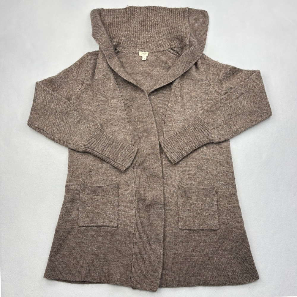 JCrew Cardigan Sweater Womens Small Brown Wool Alpaca Ribbed Shawl Collar Duster